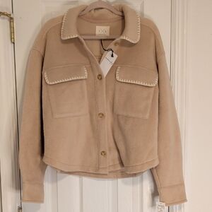 Thread & Supply TXS Fleece Shacket Jacket Women Large Beige Cozy Button Front NW
